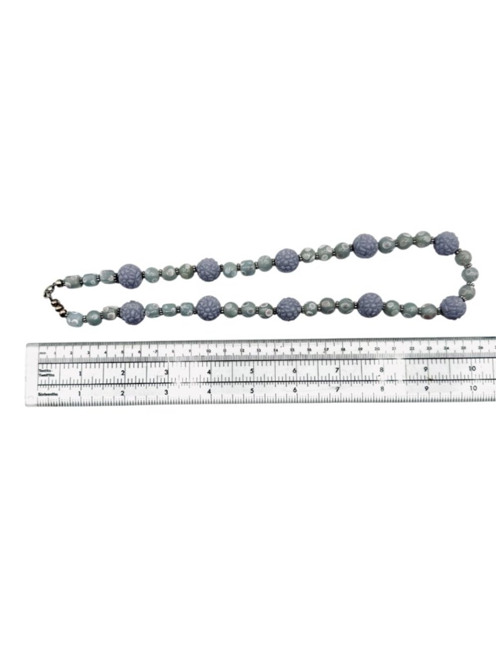 Lavender Lilac Glass Bead Necklace Handmade Pastel Silver Tone 20" Cottagecore - Picture 6 of 6